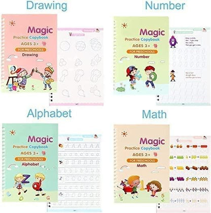 Sank Magic Practice Copybook (4 Books,1 Pen,1 Grip,10 Refill)