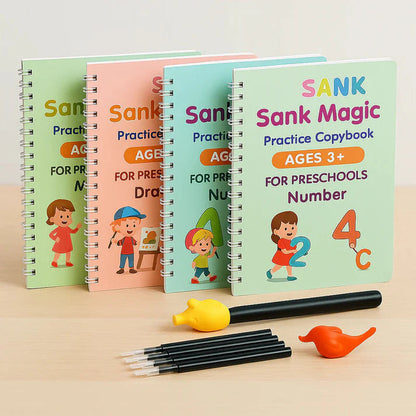 Sank Magic Practice Copybook (4 Books,1 Pen,1 Grip,10 Refill)